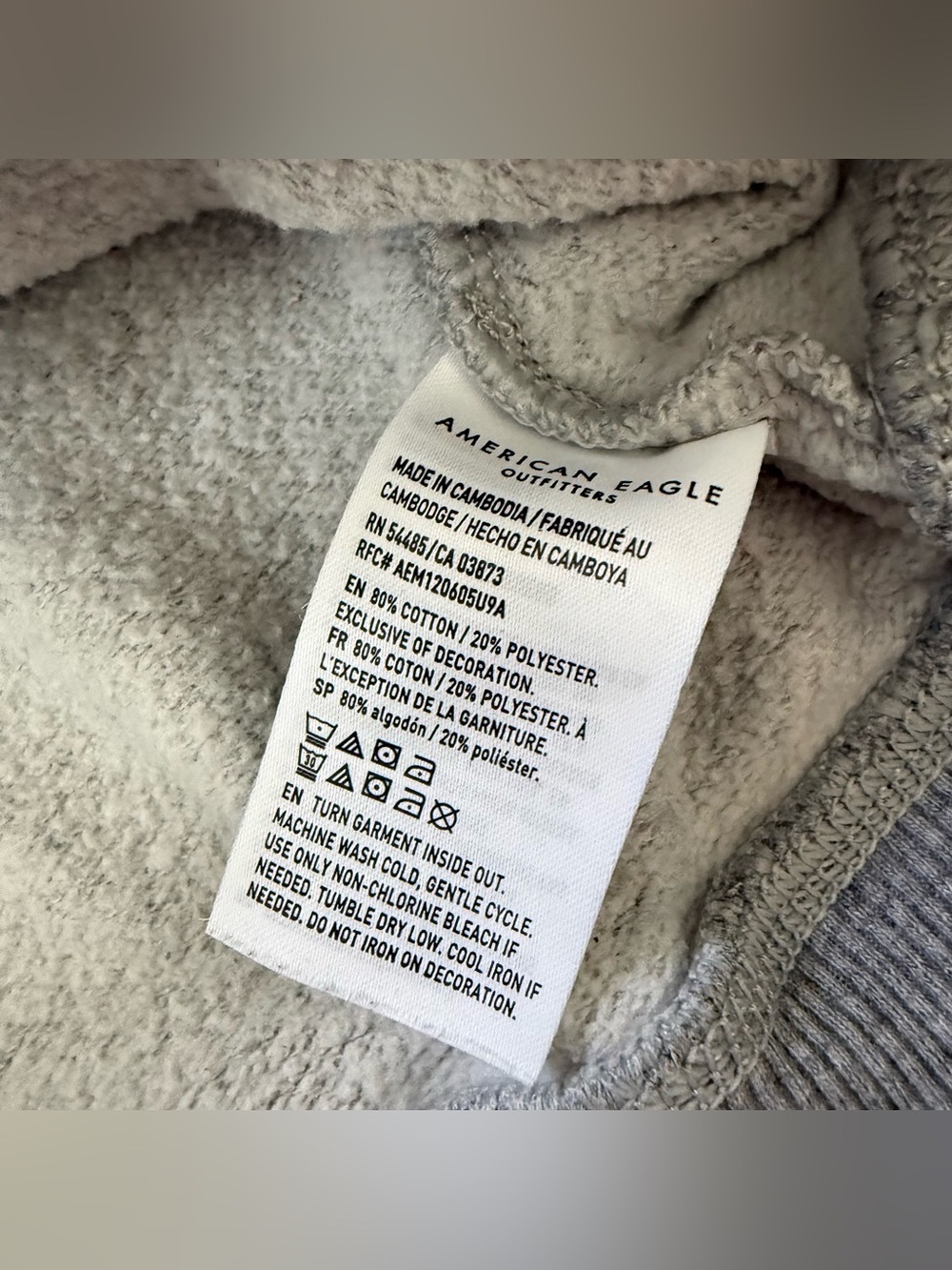 American Eagle Gray Graphic Crewneck Sweatshirt Green Logo Pullover - Picture 4 of 5